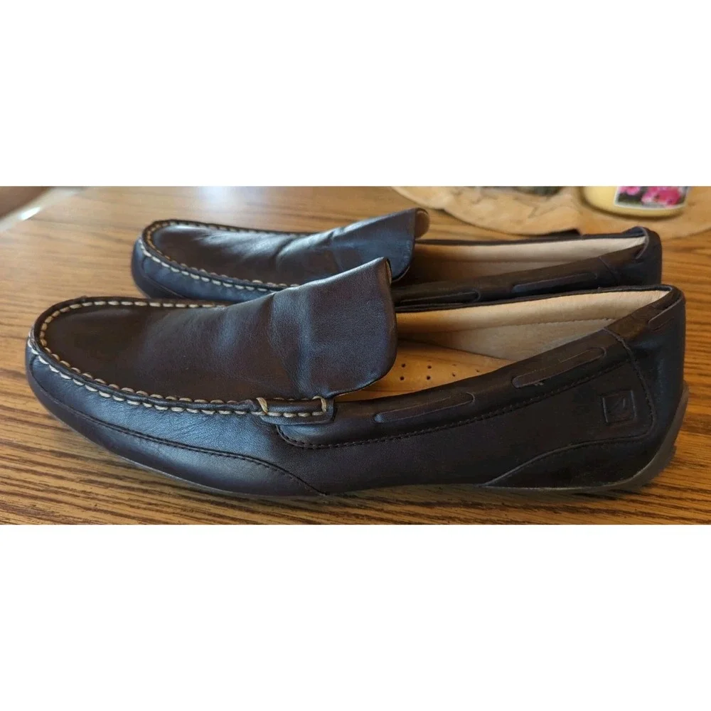 Mens 11.5 M Sperry Top Sider Loafers Dark Brown Slip On Leather Driving‎ Shoes